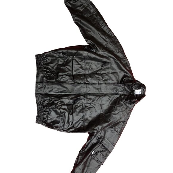 VINTAGE Nike Leather Jacket BIG LOGO Large Black - Picture 10 of 15